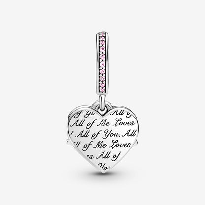 PANDORA Jewelry Heart and Mom Dangle Charm - Necklace or Bracelet Charm for Women - Sterling Silver with Pink Crystals, With Gift Box