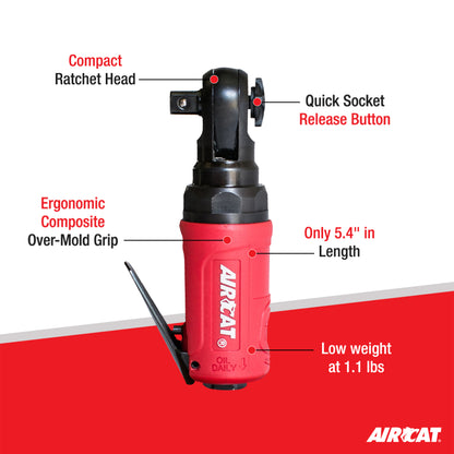 AIRCAT 807: 3/8-Inch Mini Palm Ratchet 300 RPM, 35 ft-lbs Maximum Torque