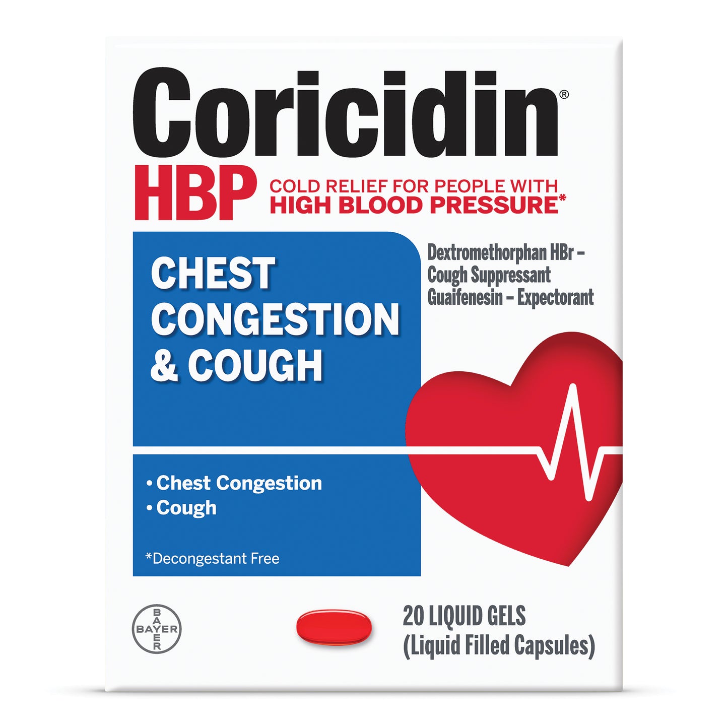 Coricidin HBP Chest Congestion & Cough Liqui-Gels 20 ea (Pack of 4)
