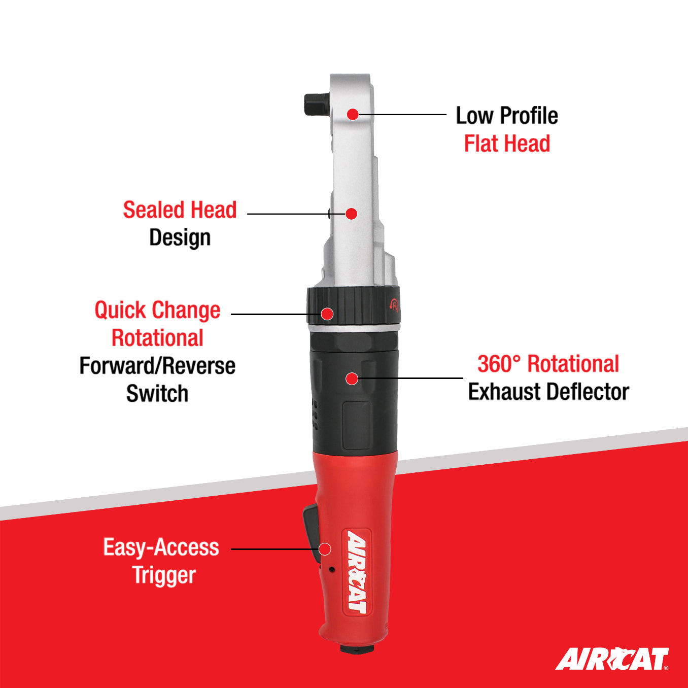 AIRCAT 809-SH 3/8" Sealed Flat Head Ratchet 70 ft-lb