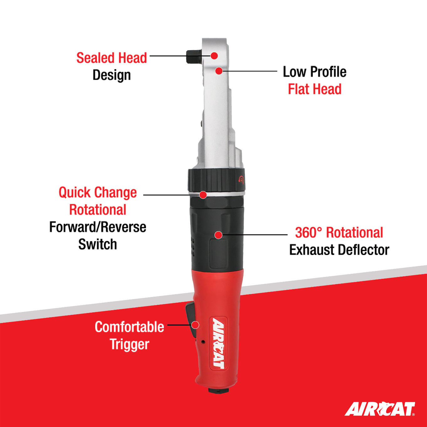 AIRCAT 809-SH-5: 1/2-Inch Sealed Flat Head Ratchet 350 RPM, 60 ft-lbs Maximum Torque