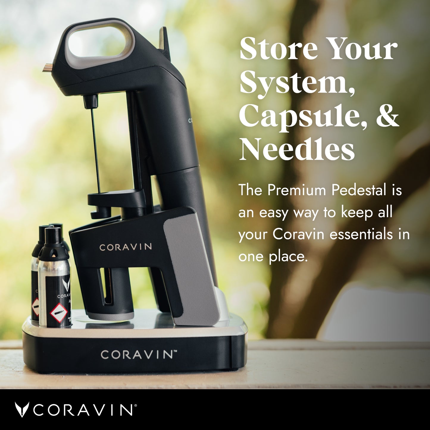 Coravin Wine Preservation System Pedestal Base - Stand for Wine Saver - Holds Needle Wine Openers and Coravin Pure Capsules