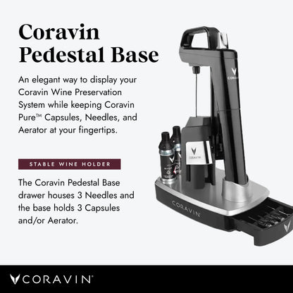 Coravin Wine Preservation System Pedestal Base - Stand for Wine Saver - Holds Needle Wine Openers and Coravin Pure Capsules