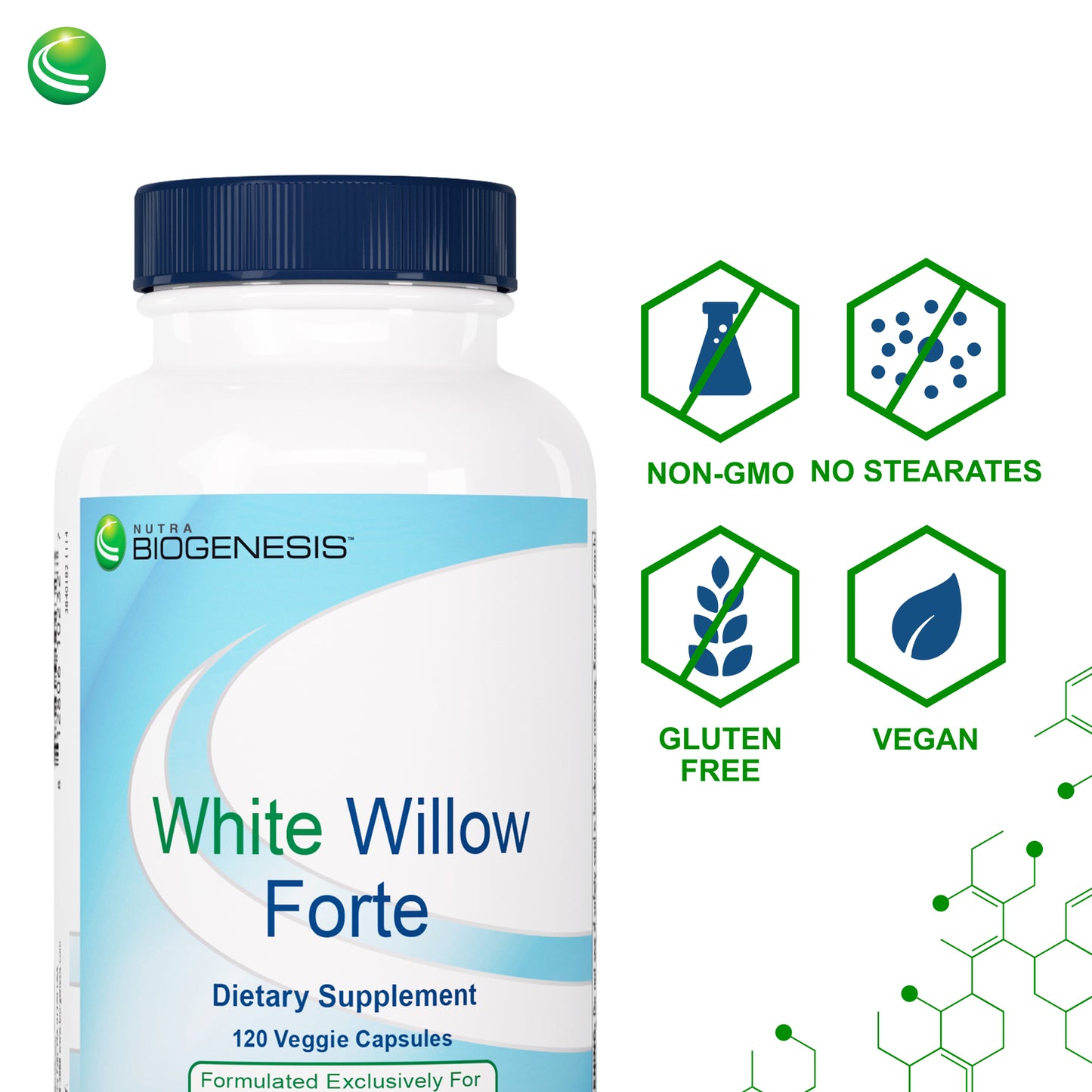 Nutra BioGenesis - White Willow Forte - White Willow Bark, Boswellia and Turmeric to Help Support Body Comfort and Cytokine Balance - Gluten Free, Vegan, Non-GMO - 120 Capsules