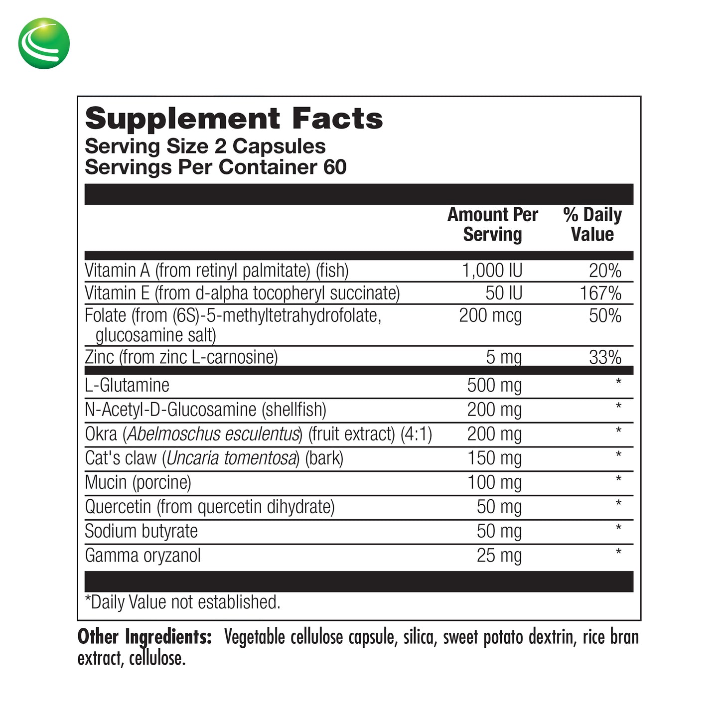 Nutra BioGenesis - Intestinal Repair Capsules - Vitamin E, L-Glutamine and Sodium Butyrate to Help Support Gut and Intestinal Health - Gluten Free - 120 Capsules