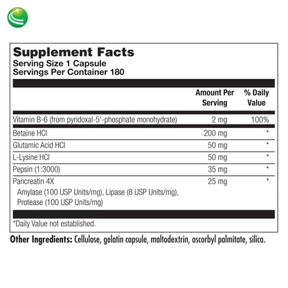 Nutra BioGenesis - PanZyme - B Vitamins, Betanine HCl, and Pancreatin as Digestive Enzymes for Digestive Health - 180 Capsules