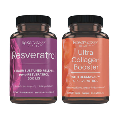 Reserveage- Resveratrol 500mg caps 60ct and Ult collagen booster caps 90