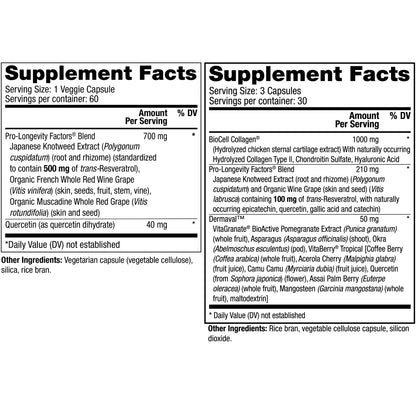 Reserveage- Resveratrol 500mg caps 60ct and Ult collagen booster caps 90