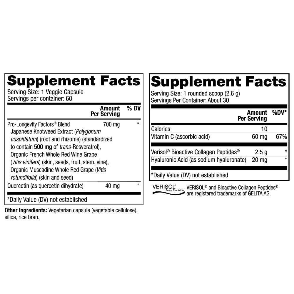 Reserveage- Resveratrol 500mg caps 60ct and Collagen replenish powder 2.75oz