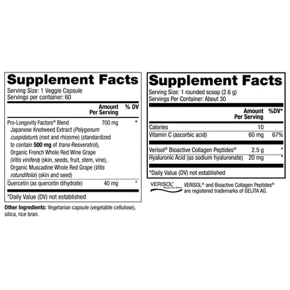 Reserveage- Resveratrol 500mg caps 60ct and Collagen replenish powder 2.75oz
