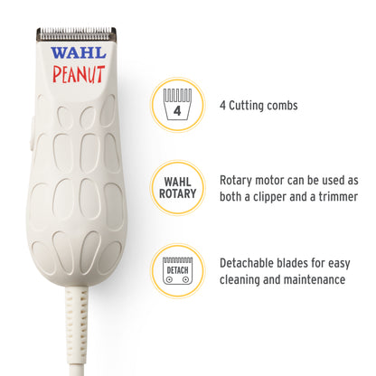 Wahl Professional - Peanut - Professional Beard Trimmer and Hair Clipper Kit - Adjustable Hair Cutting Tool with 4 Guide Combs - White