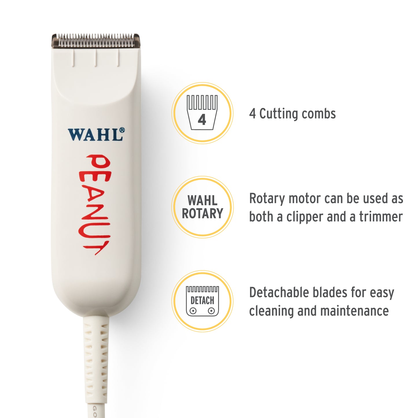 Wahl Professional - Classic White Peanut - Professional Beard Trimmer and Hair Clipper Kit - Adjustable Hair Cutting Tool with 4 Guide Combs
