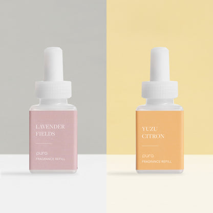 Pura Smart Fragrance Diffuser Device Set - Home Scent Diffuser with Pura Refills - 1 Fragrance Diffuser, 1 Yuzu Citron, 1 Simply Lavender