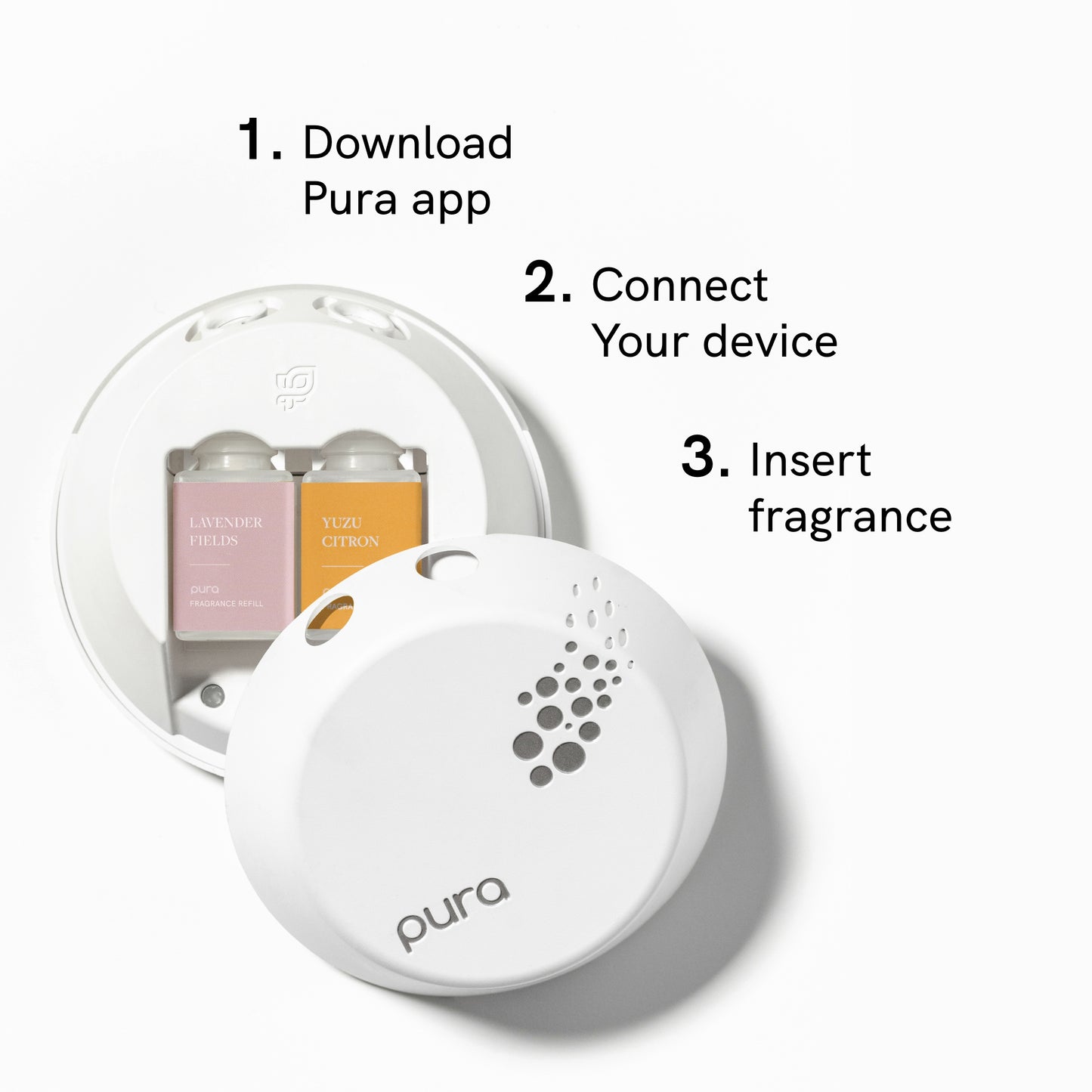 Pura Smart Fragrance Diffuser Device Set - Home Scent Diffuser with Pura Refills - 1 Fragrance Diffuser, 1 Yuzu Citron, 1 Simply Lavender