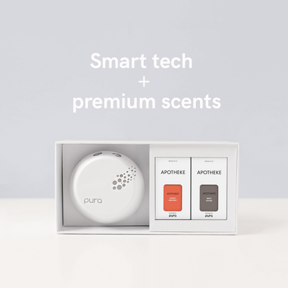 Pura - Smart Home Fragrance Device Starter Set - Scent Diffuser for Homes, Bedrooms & Living Rooms - Includes Fragrance Aroma Diffuser & Two Fragrances - Apotheke