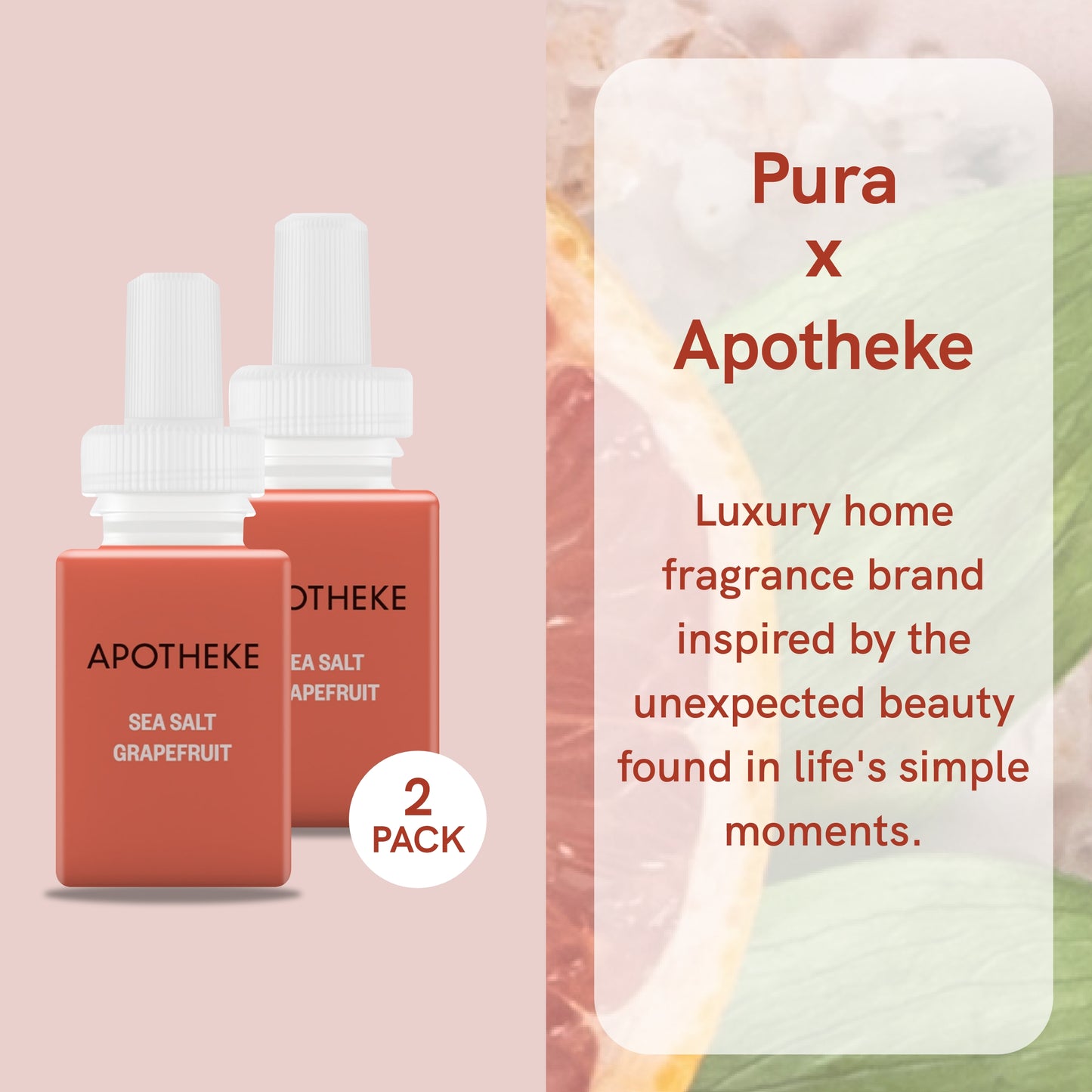 Pura and Apotheke - Fragrance for Smart Home Air Diffusers - Room Freshener - Aromatherapy Scents for Bedrooms & Living Rooms - Odor Eliminator - 2 Pack - Sea Salt Grapefruit