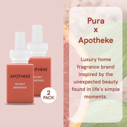 Pura and Apotheke - Fragrance for Smart Home Air Diffusers - Room Freshener - Aromatherapy Scents for Bedrooms & Living Rooms - Odor Eliminator - 2 Pack - Sea Salt Grapefruit