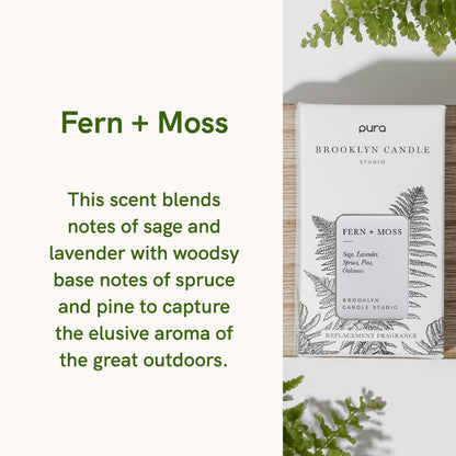 Pura and Brooklyn Candle Studio - Home Fragrance Scent for Air Diffusers - Aromatherapy Scents for Bedrooms & Living Rooms Scents for Smart Home Diffusers - 2 Pack - Fern & Moss