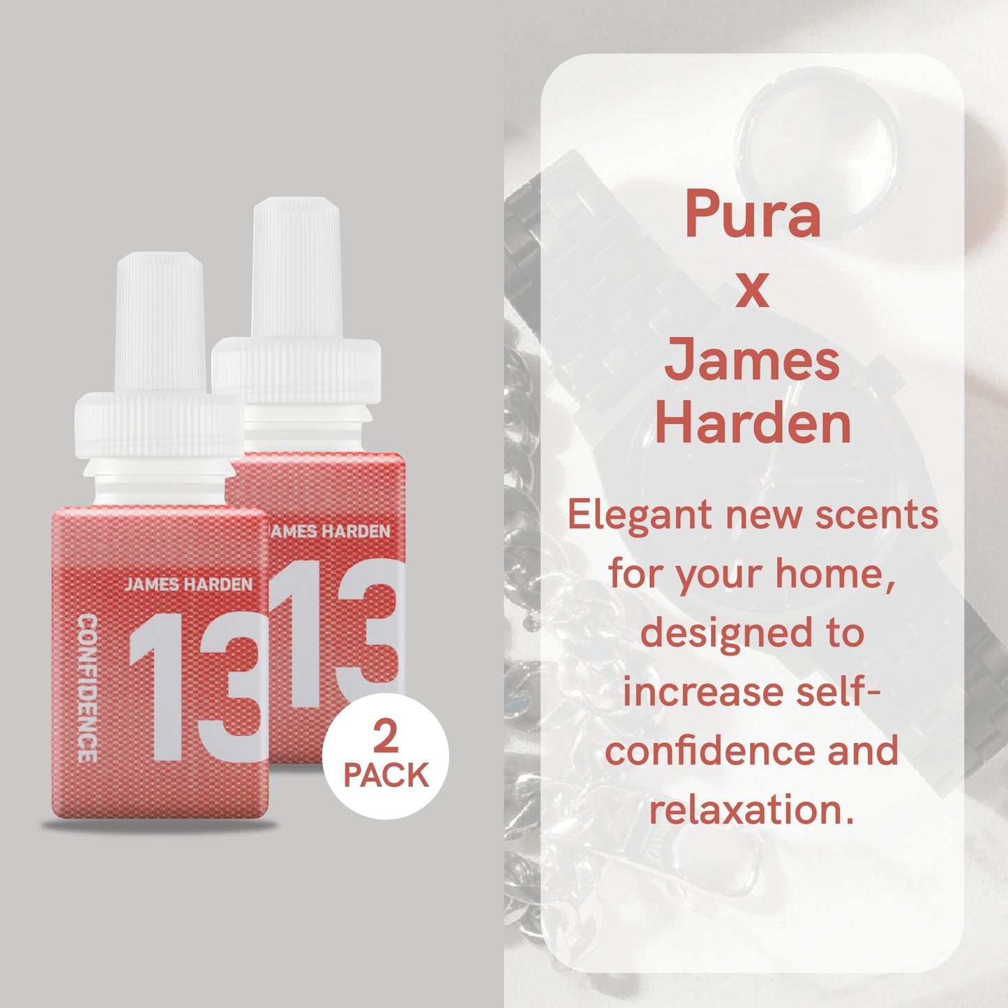 Pura and James Harden - Fragrance for Smart Home Air Diffusers - Room Freshener - Aromatherapy Scents for Bedrooms & Living Rooms - Odor Eliminator - 2 Pack - 13-Confidence