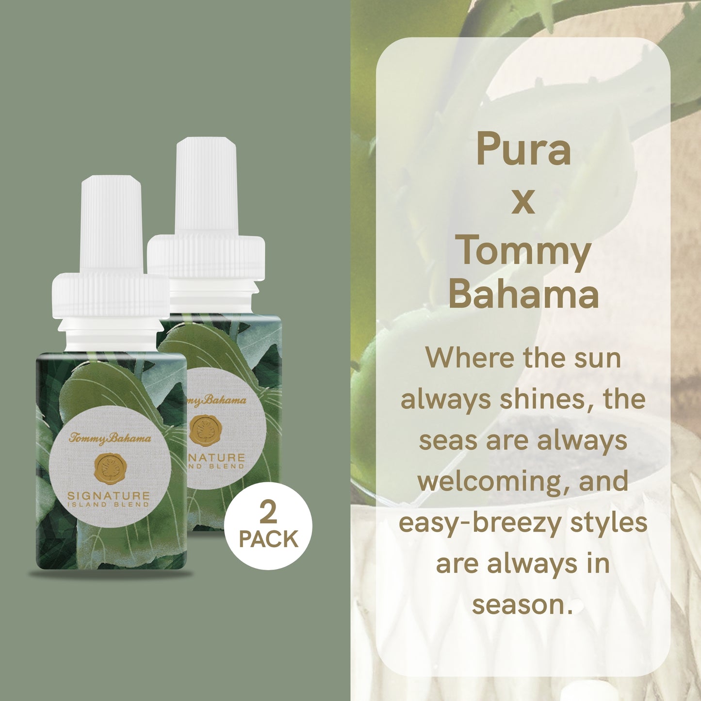 Pura and Tommy Bahama - Fragrance for Smart Home Air Diffusers - Room Freshener - Aromatherapy Scents for Bedrooms & Living Rooms - Odor Eliminator - 2 Pack - Signature Island Blend