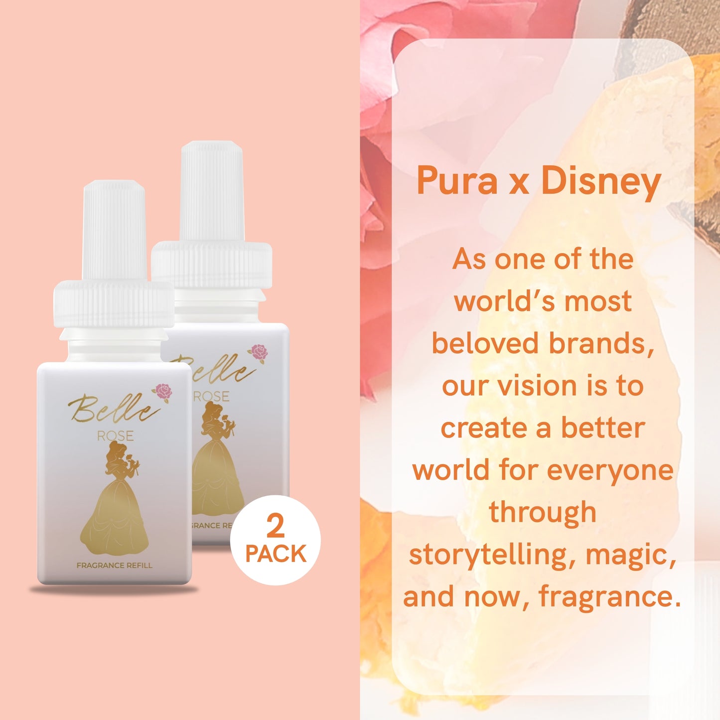 Pura and Disney - Home Fragrance Scent for Air Diffusers - Room Freshener - Aromatherapy Scents for Bedrooms & Living Rooms - Scents for Smart Home Diffusers - 2 Pack - Belle Rose