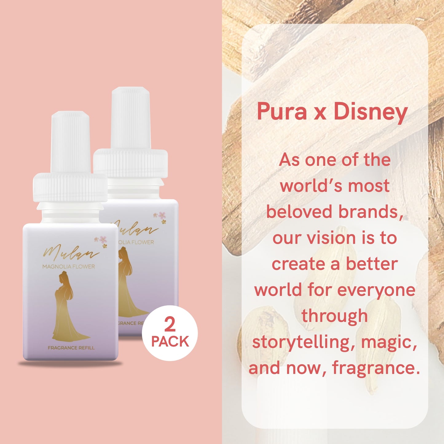 Pura and Disney - Home Fragrance Scent for Air Diffusers - Room Freshener - Aromatherapy Scents for Bedrooms & Living Rooms - Scents for Smart Home Diffusers - 2 Pack - Mulan Magnolia Flower