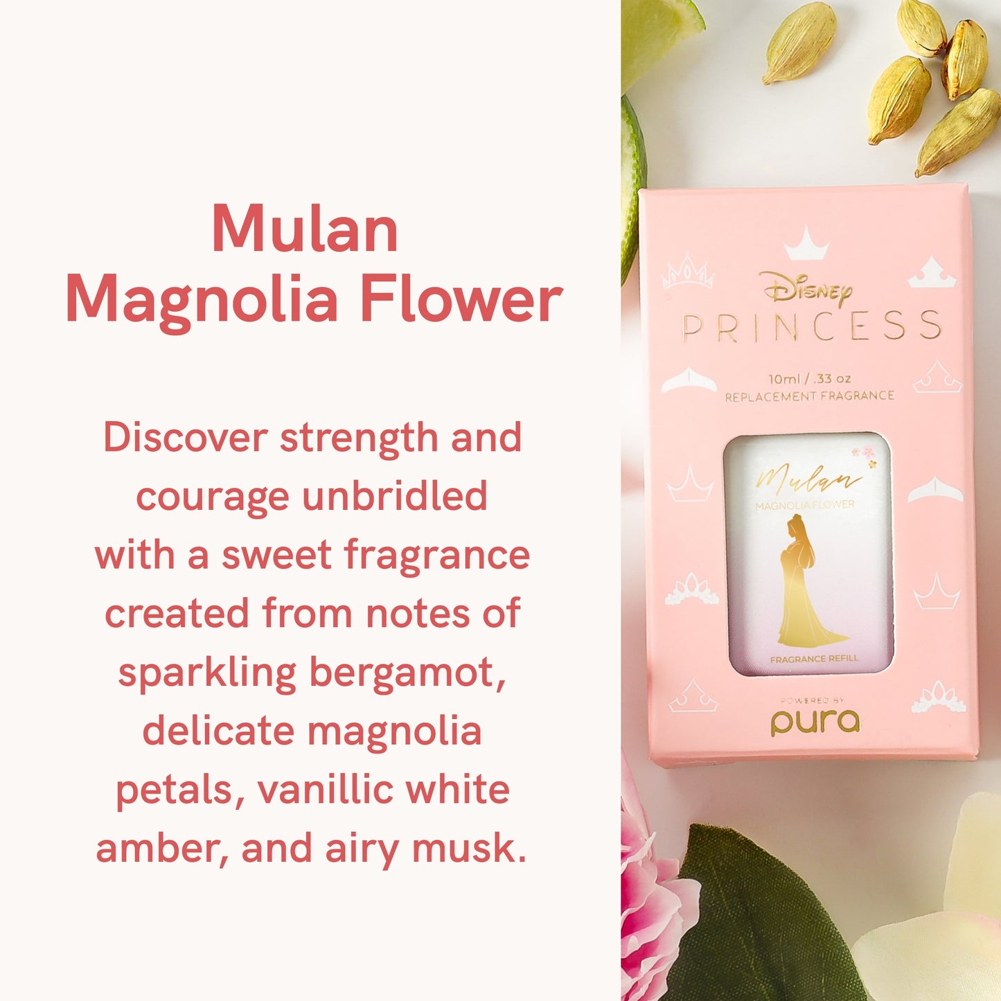Pura and Disney - Home Fragrance Scent for Air Diffusers - Room Freshener - Aromatherapy Scents for Bedrooms & Living Rooms - Scents for Smart Home Diffusers - 2 Pack - Mulan Magnolia Flower