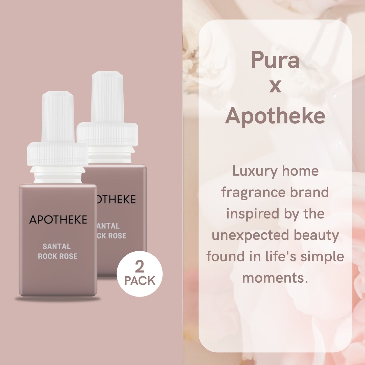 Pura and Apotheke - Fragrance for Smart Home Air Diffusers - Room Freshener - Aromatherapy Scents for Bedrooms & Living Rooms - Odor Eliminator - 2 Pack - Santal Rock Rose