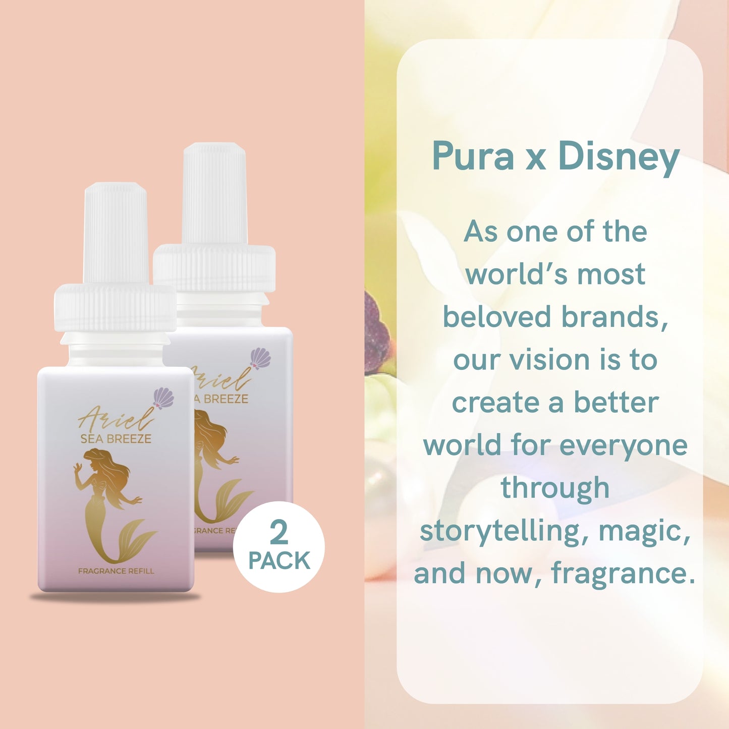 Pura and Disney - Home Fragrance Scent for Air Diffusers - Room Freshener - Aromatherapy Scents for Bedrooms & Living Rooms - Scents for Smart Home Diffusers - 2 Pack - Ariel Sea Breeze