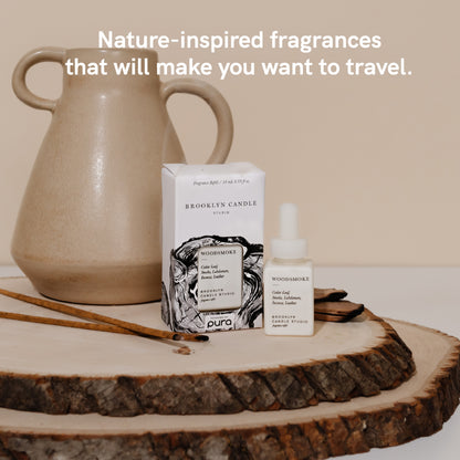 Pura and Brooklyn Candle Studio - Home Fragrance Scent for Air Diffusers - Aromatherapy Scents for Bedrooms & Living Rooms Scents for Smart Home Diffusers - 2 Pack - Woodsmoke