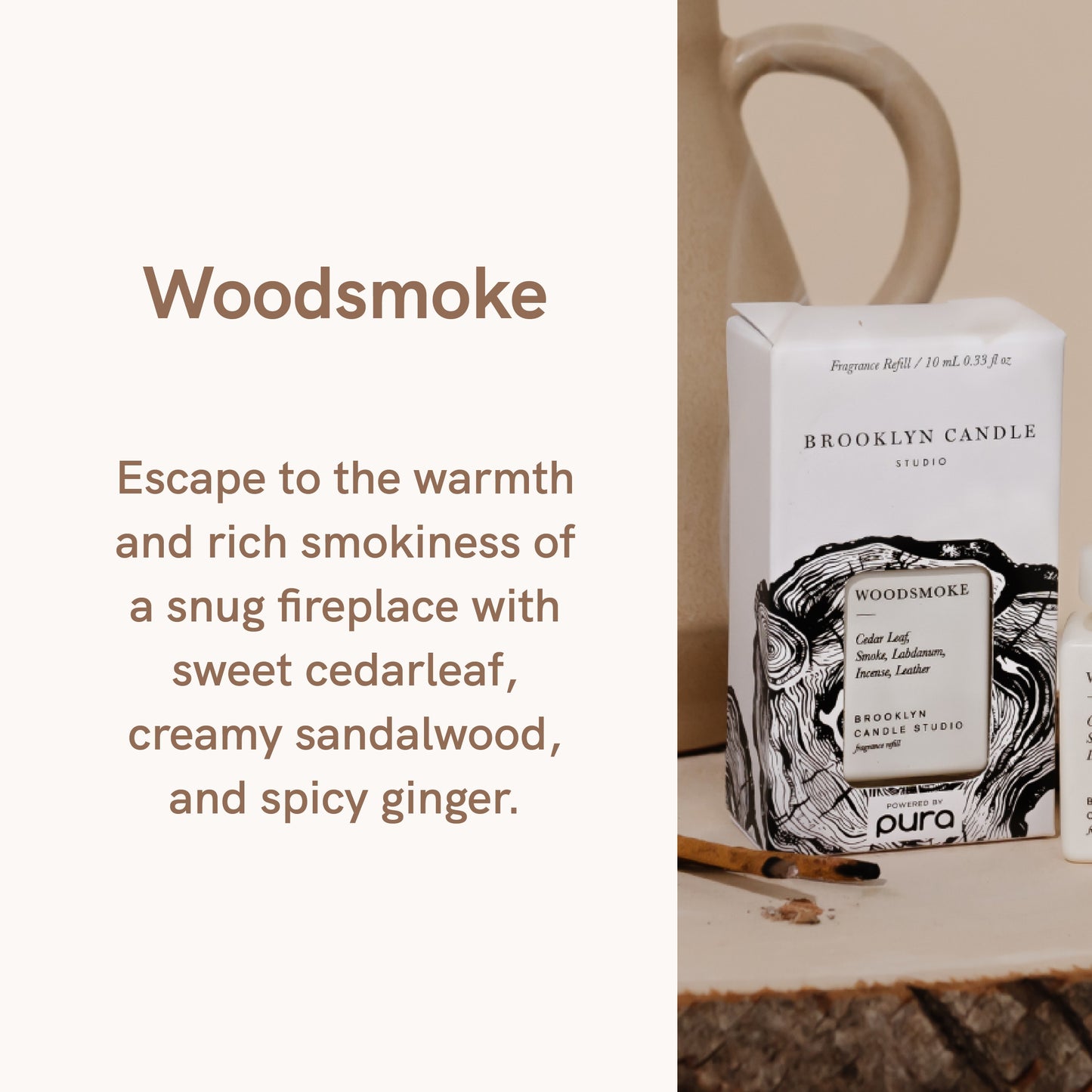 Pura and Brooklyn Candle Studio - Home Fragrance Scent for Air Diffusers - Aromatherapy Scents for Bedrooms & Living Rooms Scents for Smart Home Diffusers - 2 Pack - Woodsmoke