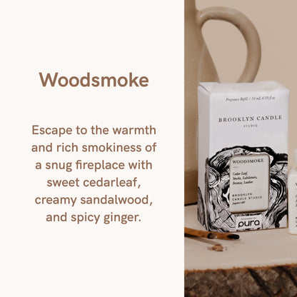 Pura and Brooklyn Candle Studio - Home Fragrance Scent for Air Diffusers - Aromatherapy Scents for Bedrooms & Living Rooms Scents for Smart Home Diffusers - 2 Pack - Woodsmoke