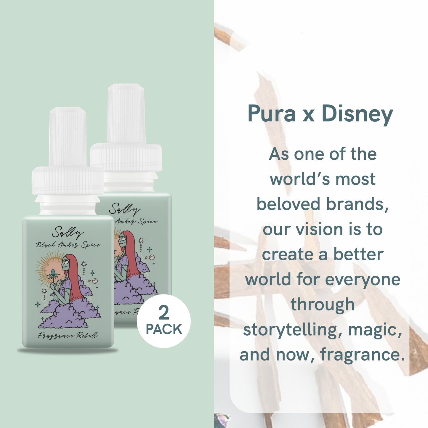 Pura and Disney - Home Fragrance Scent for Air Diffusers - Room Freshener - Aromatherapy Scents for Bedrooms & Living Rooms - Scents for Smart Home Diffusers - 2 Pack - Sally Black Amber Spice