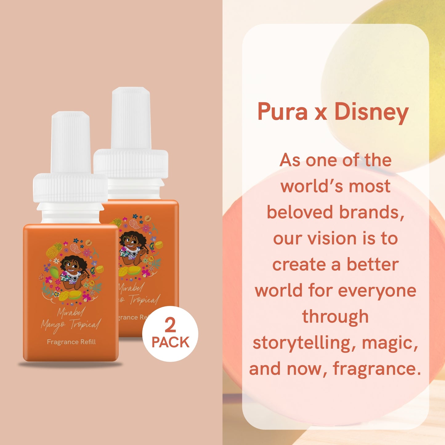 Pura and Disney - Home Fragrance Scent for Air Diffusers - Room Freshener - Aromatherapy Scents for Bedrooms & Living Rooms - Scents for Smart Home Diffusers - 2 Pack - Mirabel Mango Tropical