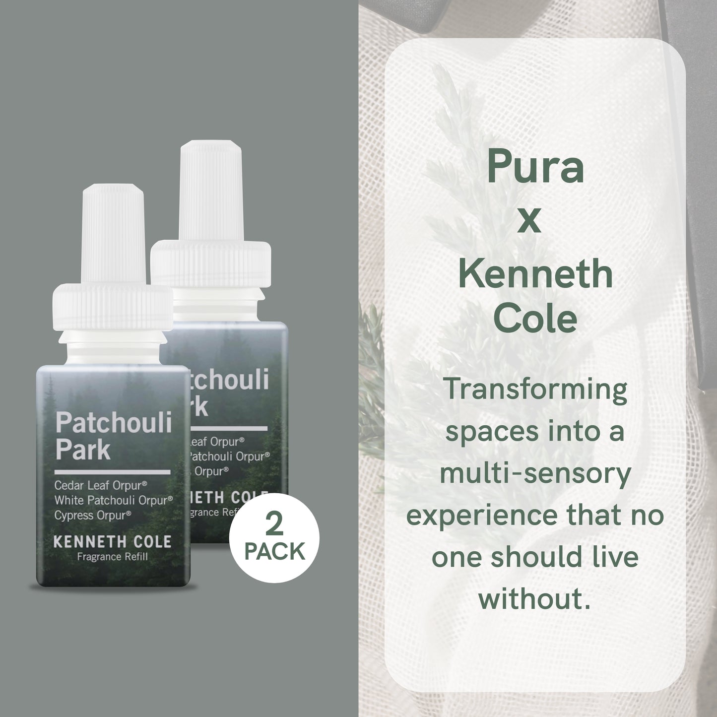 Pura and Kenneth Cole - Home Fragrance Scent for Air Diffusers - Room Freshener - Aromatherapy Scents for Bedrooms & Living Rooms - Scents for Smart Home Diffusers - 2 Pack - Patchouli Park