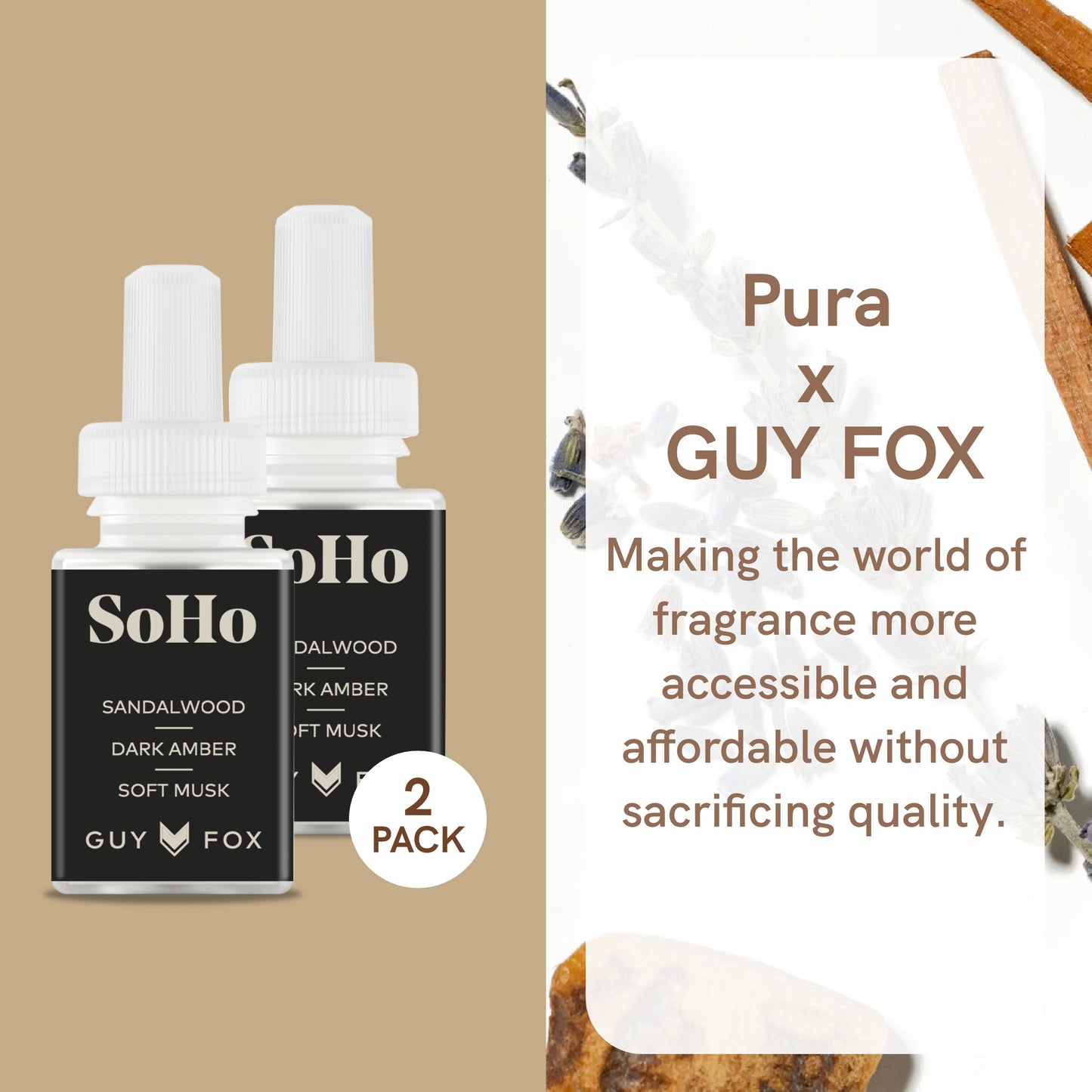 Pura and Guy Fox - Fragrance for Smart Home Air Diffusers - Room Freshener - Aromatherapy Scents for Bedrooms & Living Rooms - Odor Eliminator - 2 Pack - SoHo