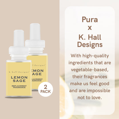 Pura and K Hall Designs - Home Fragrance Scent for Air Diffusers - Aromatherapy Scents for Bedrooms & Living Rooms Scents for Smart Home Diffusers - 2 Pack - Lemon Sage