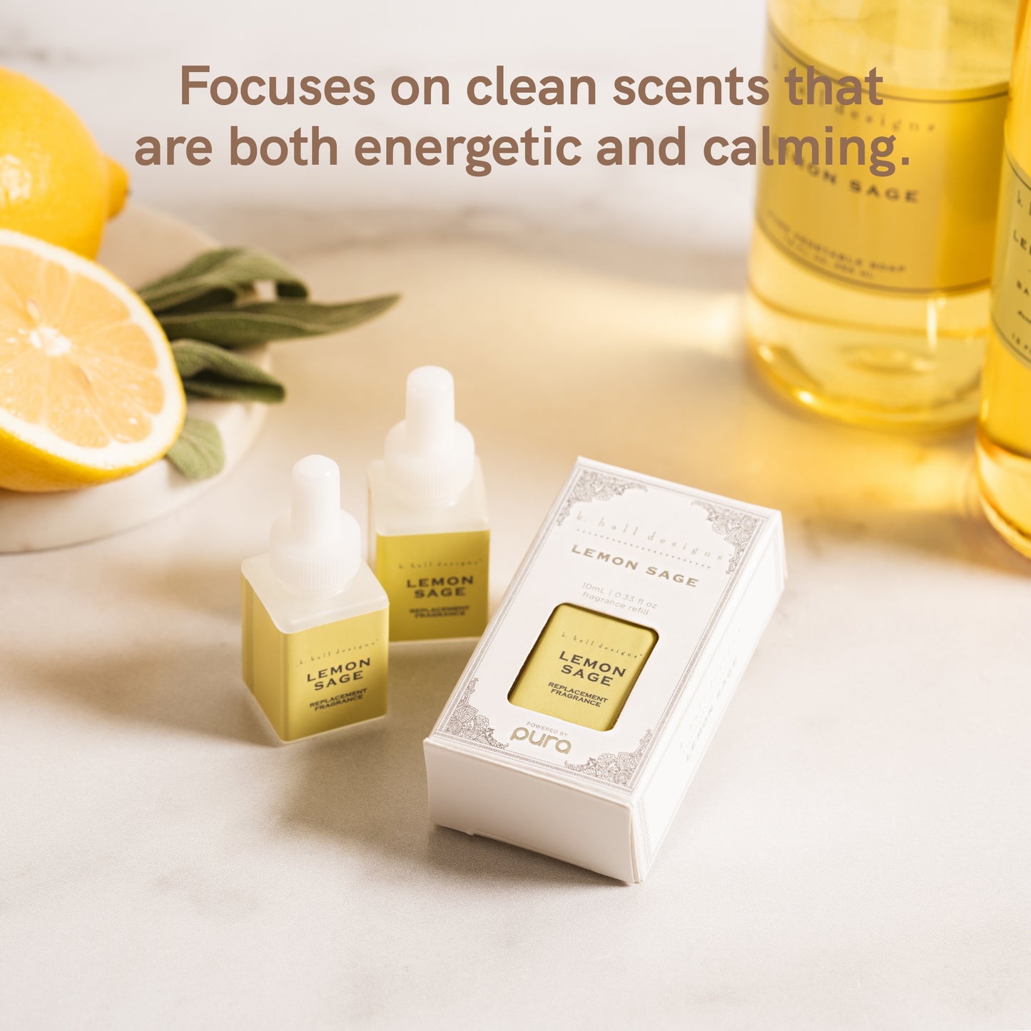 Pura and K Hall Designs - Home Fragrance Scent for Air Diffusers - Aromatherapy Scents for Bedrooms & Living Rooms Scents for Smart Home Diffusers - 2 Pack - Lemon Sage