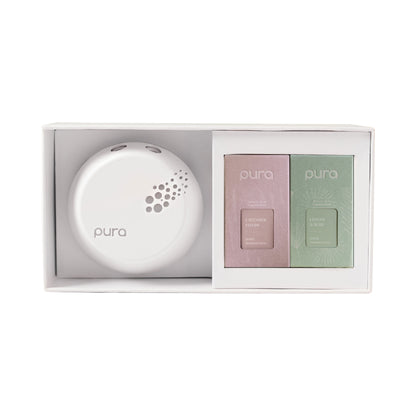Pura Smart Fragrance Diffuser Device Set - Home Scent Diffuser with Pura Refills - 1 Fragrance Diffuser, 1 Linens & Surf, 1 Simply Lavender