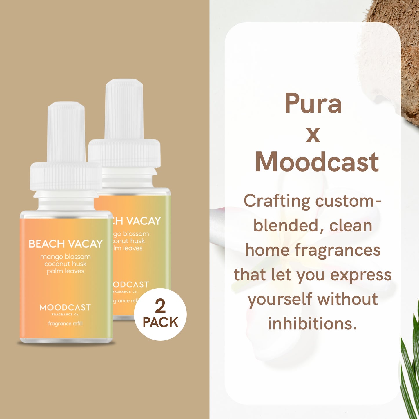 Pura and Moodcast - Fragrance for Smart Home Air Diffusers - Room Freshener - Aromatherapy Scents for Bedrooms & Living Rooms - Odor Eliminator - 2 Pack - Beach Vacay