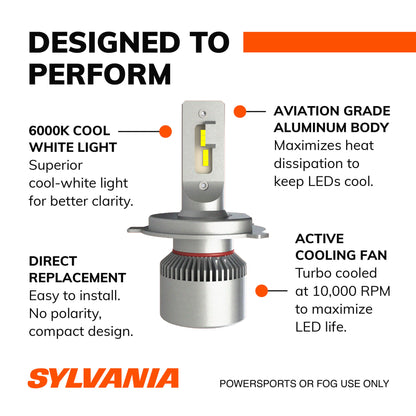 Sylvania 9003 | H4 LED Powersport Headlight Bulbs for Off-Road Use or Fog Lights - 2 Pack