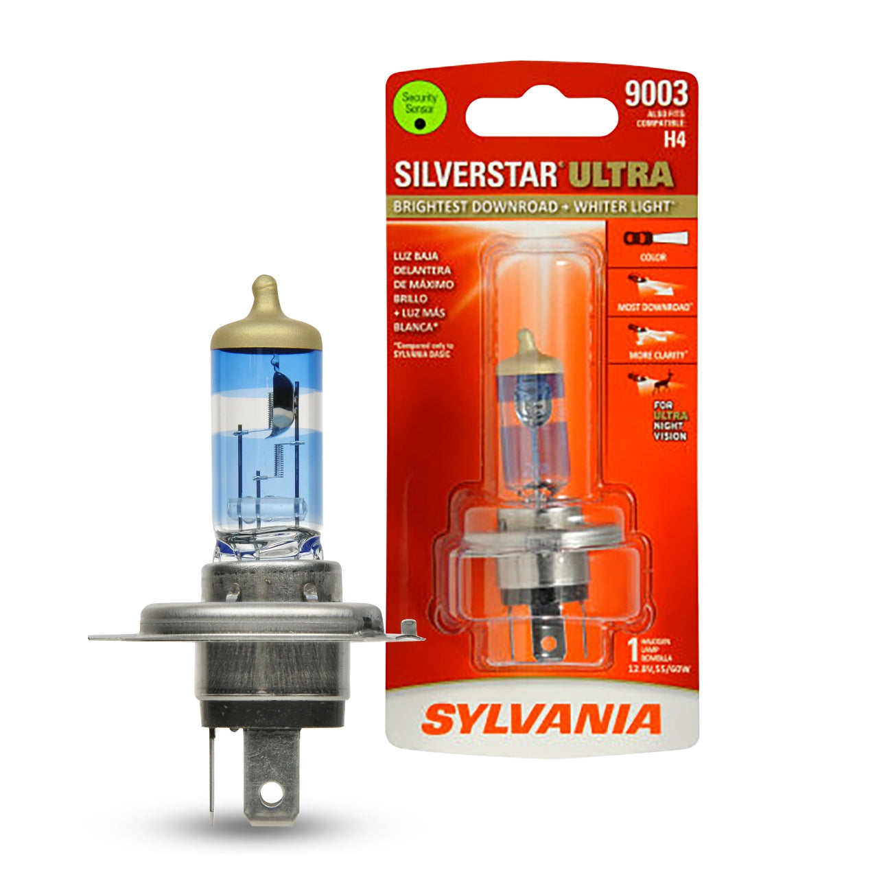 SYLVANIA 9003 SilverStar Ultra High Performance Halogen Headlight Bulb, (Contains 1 Bulb)