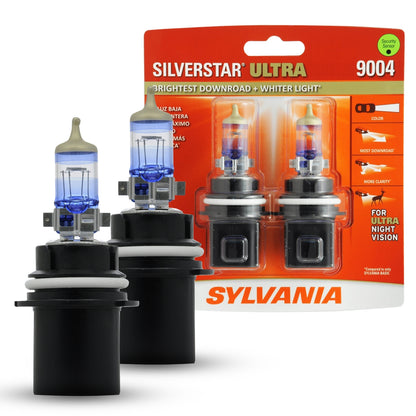 SYLVANIA - 9004 SilverStar Ultra - High Performance Halogen Headlight Bulb, High Beam, Low Beam and Fog Replacement Bulb, Brightest Downroad with Whiter Light, Tri-Band Technology (Contains 2 Bulbs) (9004SU.BP2)