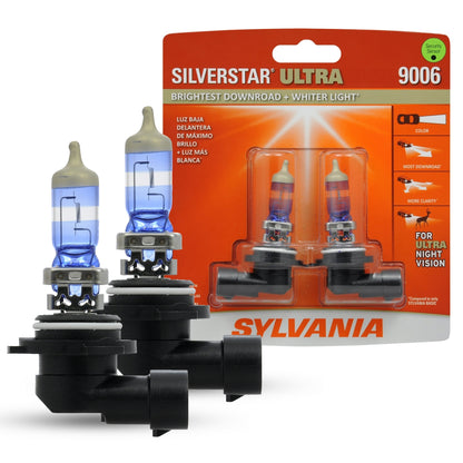 SYLVANIA - 9006 SilverStar Ultra - High Performance Halogen Headlight Bulb, High Beam, Low Beam and Fog Replacement Bulb, Brightest Downroad with Whiter Light, Tri-Band Technology (Contains 2 Bulbs), 9006SU.BP2