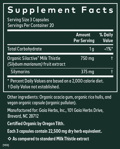 Gaia Herbs Milk Thistle Seed Liquid Phyto-Capsules, 60 Count