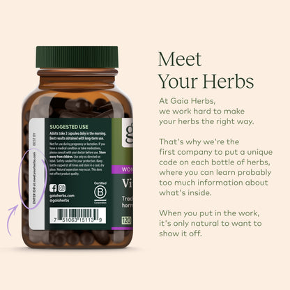 Gaia Herbs Vitex Berry (Chaste Tree) - Supports Hormone Balance & Fertility for Women - Helps Maintain Healthy Progesterone Levels to Support Menstrual Cycle Health - 180 Vegan Caps (90-Day Supply)