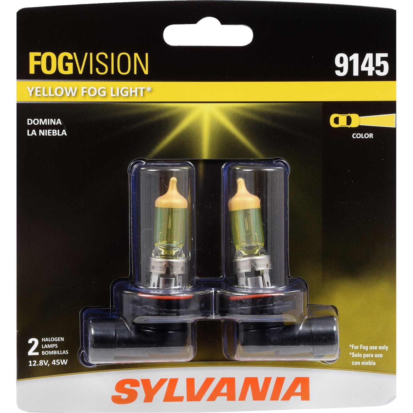 SYLVANIA - 9145 Fog Vision - High Performance Yellow Halogen Fog Lights, Sleek Style & Improved Safety, Street Legal, For Fog Use Only (Contains 2 Bulbs)