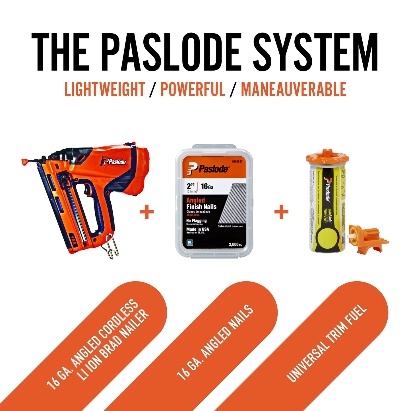 Paslode - Cordless Finish Nailer, 916200, 16 Gauge Angled, Battery and Fuel Cell Powered, No Compressor Needed