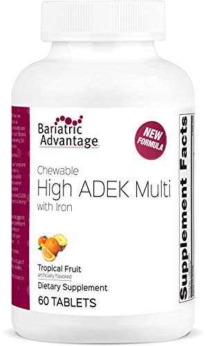 Bariatric Advantage High ADEK Chewable Multivitamin - High Potency Vitamin A, Vitamin D, Vitamin E, and Vitamin K Supplement for Bariatric Surgery Patients - Tropical Fruit, 60 Count