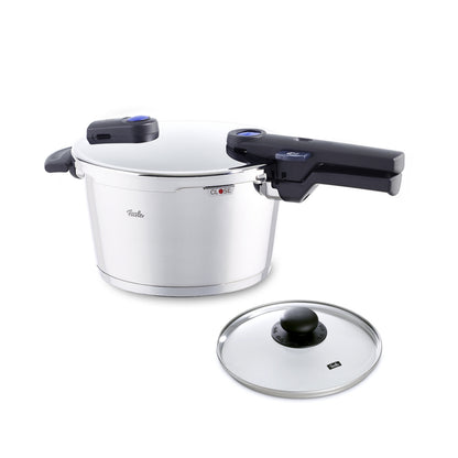 Fissler vitaquick , Pressure Cooker Set, 4.8 Quart, with Glass Lid, Stainless Steel, Cookware, Compatible with Induction, Gas, Electric & Stovetops, Dishwasher Safe